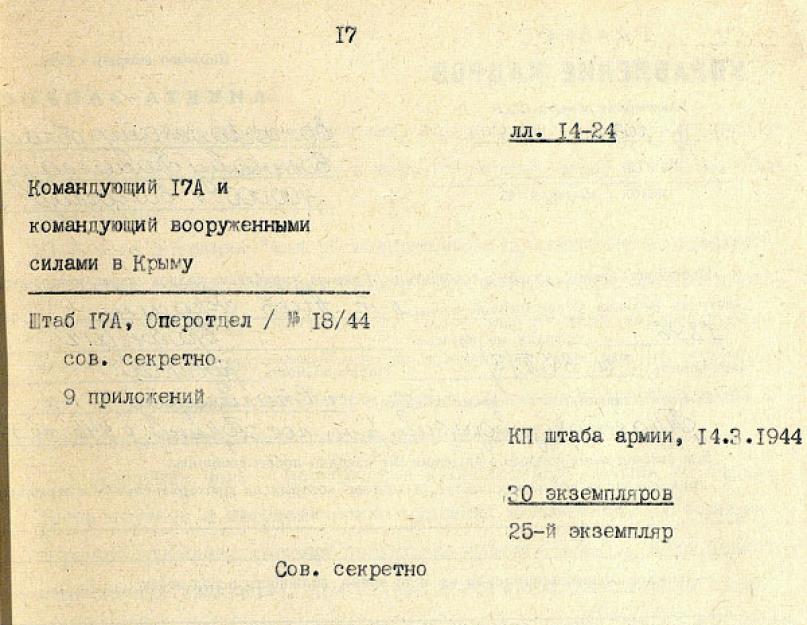 Virmensky krim combat dii kvіten 1944 soarta.  Operațiune ofensivă strategică din Crimeea.  Operațiunea Crimeea (1944): puterea și depozitul părților.  Planuri și puncte forte